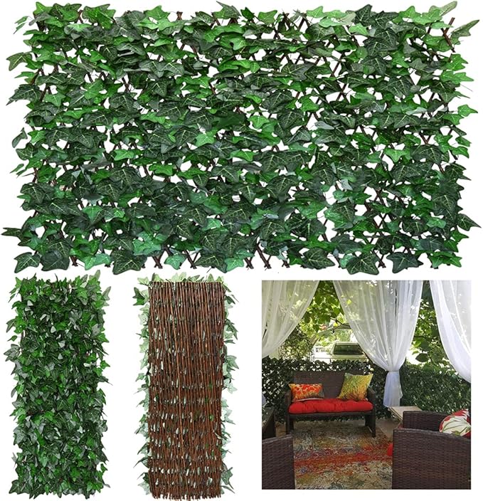 GLANT Expandable Fence Privacy Screen for Balcony Patio Outdoor,Decorative Faux Ivy Fencing Panel,Artificial Hedges (Single Sided Leaves) (4, Green-Ivy)