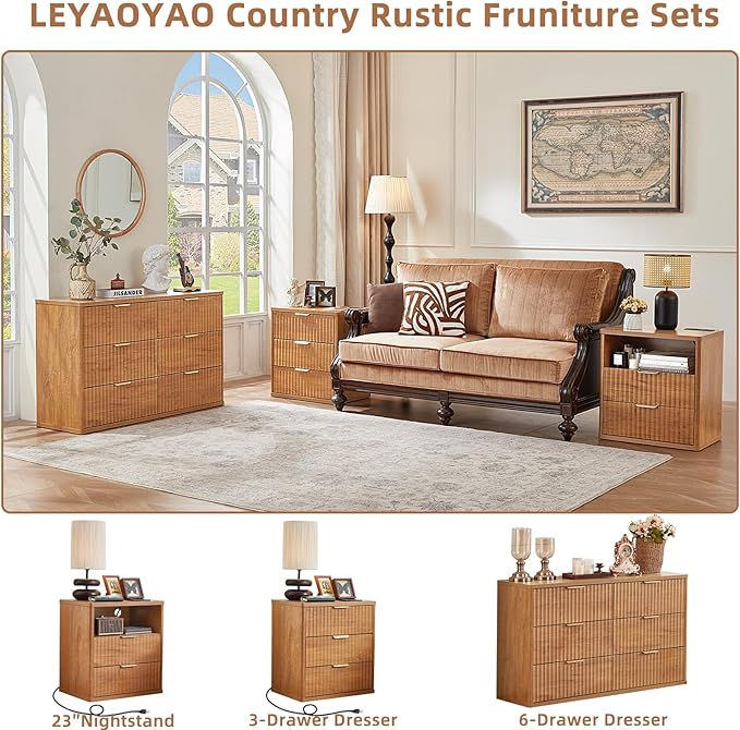 LEYAOYAO Fluted 5 Drawers Dresser Set of 2, 41" Tall Modern Chest of Drawers with Metal Handle, Curved Profile Dresser TV Stand, Wooden Drawer Organizer for Bedroom, Living Room, Hallway, Lightgrey