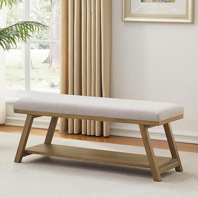 45" Entryway Bench Upholstered Storage Bench for Bedroom Shoe Rack Bench for Living Room, Hallway, Mudroom, Balcony, Sturdy Indoor Bench Seat Holds Up to 300 lbs (Light Grey)