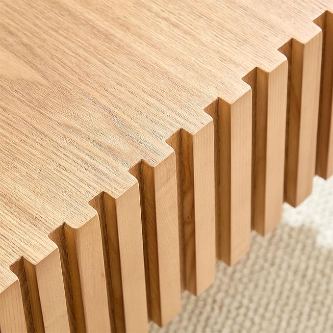 LKTART Square Coffee Table for Living Room, Accent Fluted Coffee Table with Storage, Modern Solid Wood Veneered Large Center Tea Table for Small Space Apartment (31.5''D×14''H-Natural)