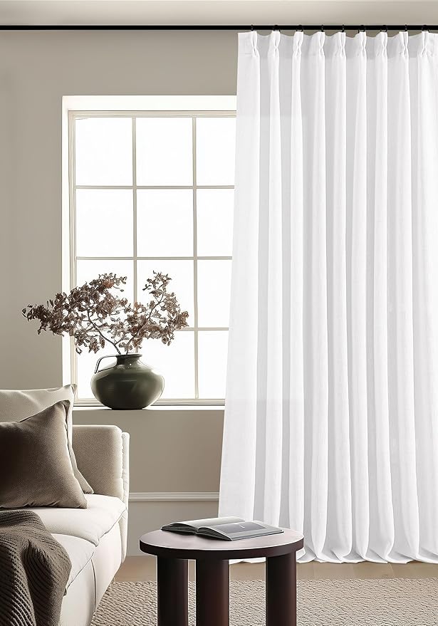 White Pinch Pleated Linen Curtains 102 Inches Long 60 Inch Width Linen Blend Light Filtering Window Curtains 102 Inch for Living Room Bedroom Patio Pinch Pleat Drapes Hooks Rings 1 Panel 60Wx102L