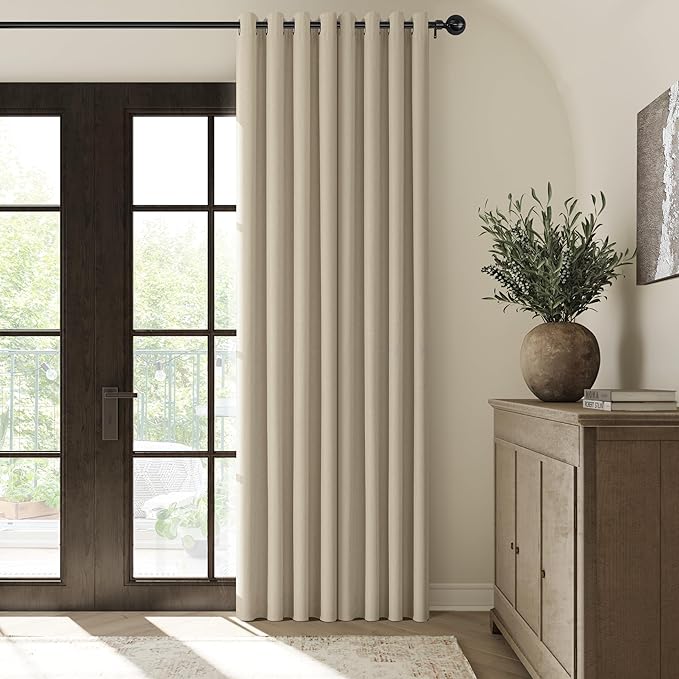 ChrisDowa 100% Blackout Linen Curtains, 2 Panels Set Thermal Insulated Room Darkening Curtains for Living Room, Privacy Grommet Window Drapes for Bedroom (Greyish Beige, 52 x 96 Inch)