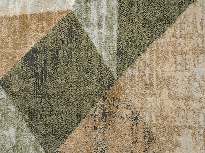 Abani Savoy Collection Area Rug - Green and Cream Geometric Design - 5'3"'x7'6 - Easy to Clean - Durable for Kids and Pets - Non-Shedding - Medium Pile - Soft Feel -for Living Room, Bedroom & Office