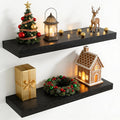 30 Inch Floating Shelves for Wall, 8 Inch Deep Floating Shelf for Storage & Display, Rustic Wall Mounted Shelf with Invisible Brackets for Living Room, Kitchen, Bathroom, Home Decor, Set of 2, Black