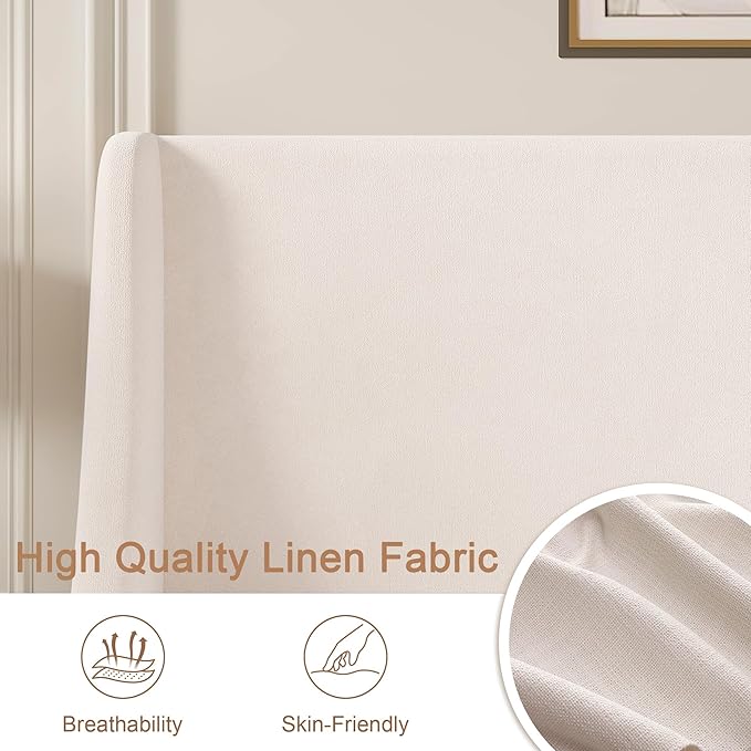 VECELO Full Bed Frame with Upholstered Wingback Headboard, Heavy-Duty Platform Bedframe with Charging Station, Wooden Slats, No Box Spring Needed, Beige