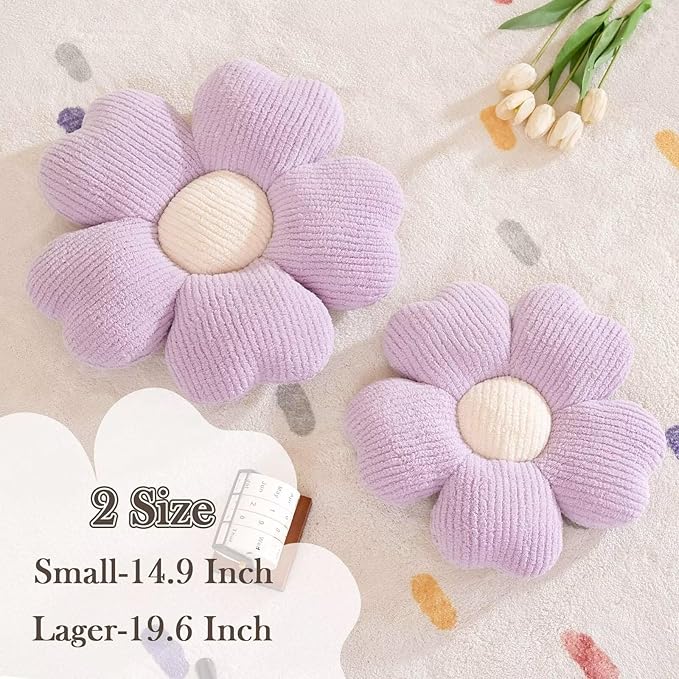 Kcvvcr Flower Throw Pillow, Cute Flower Shaped Pillow Decorative Throw Pillow for Bed Couch, Soft Daisy Pillows Floor Seating Cushion Cushions (19.6 Inch Purple)