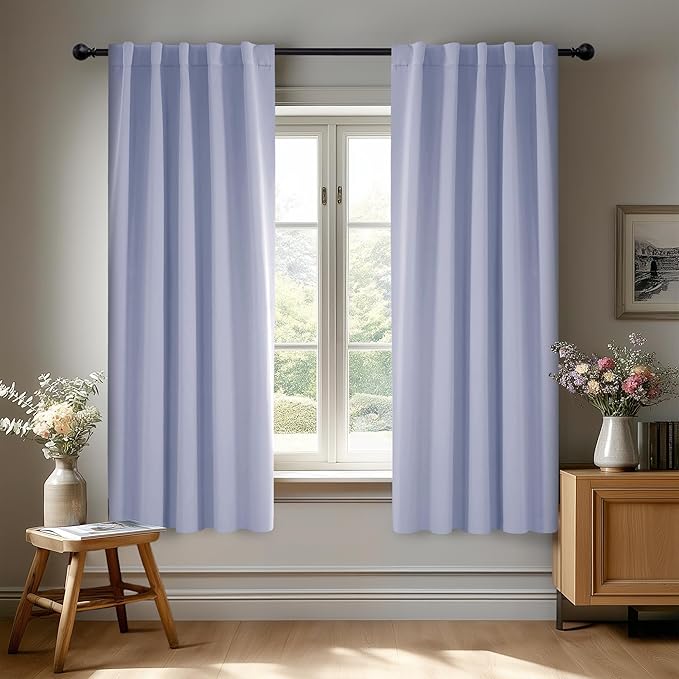Deconovo Back Tab and Rod Pocket Drapes and Curtains Short Blackout Curtains for Kitchen Windows 42Wx54L Inch Light Purple 2 Panels