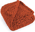 Chunky Knit Throw Blanket 60"X 80", 100% Handmade with Soft Chenille Yarn, 4.4lbs Thick Cable Knitted Blankets, Large Rope Knot Crochet Throws for Couch Sofa Bed Home Decor, Rust