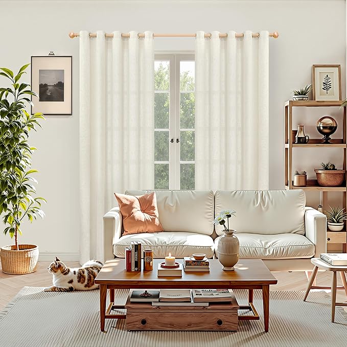YoungsTex 60 Inch Wide Linen Curtains 84 Inch Length 2 Panels Light Filtering Grommet Living Room Curtains Privacy Rustic Window Drapes for Bedroom Dining Room, 60 X 84 Inch