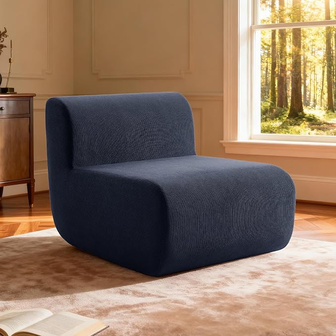 Single Boneless Chairs,Fireside Beanbag Chair Upholstered Cloud Sofa Chair,Corduroy Floor Couch Boneless Couch for Living Room,Memory Foam Lounge Chair for Bedroom,Deep Blue