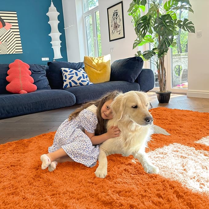 OLANLY 2x6 Machine Washable Runner Rugs for Hallway, Soft Fluffy Shaggy Bedside Rugs for Bedroom, Living Room, Indoor Floor Carpet for Kids Girls and Boys, Nursery Rooms, Home Decor Aesthetic, Orange