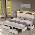 King Size Bed Frame with LED Light and Charging Station, Upholstered Bed Frame with 4 Drawers and 2-Tier Storage Headboard, Easy Assembly, Wooden Slats Support, No Box Spring Needed