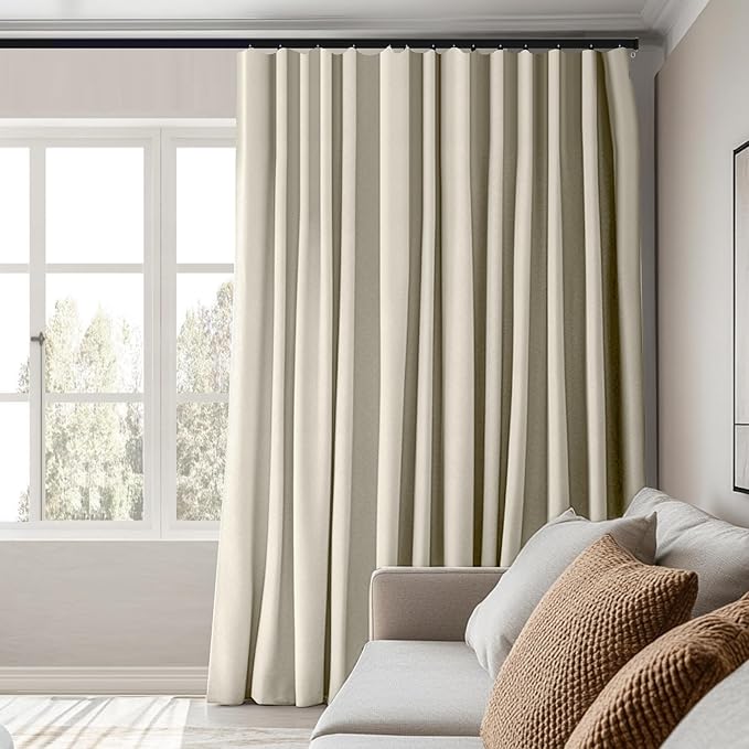 Room Divider Curtains Total Blackout Privacy Curtain Panel Room Thermal Insulated Noise Reduction Curtains for Bedroom Window Living Room Ceiling Track Curtain W 8.3 ft × H 9 ft Beige