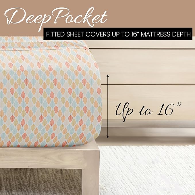 Linen Market Double-Brushed Patterned Microfiber Twin Sheet Set 3 Piece – Oeko-TEX Certified Ultra Soft & Wrinkle-Free - 16" Deep Pocket Sheets - Easy Care Twin Size - Fall Foliage Yellow
