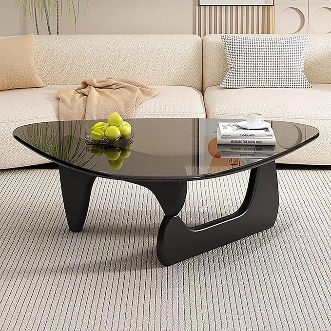 Modern Glass Coffee Table for Living Room, Mid Century Coffee Table, Small Coffee Table, Suitable for Bedroom Living Room Reception Office Tables (Black/Grey, Medium)