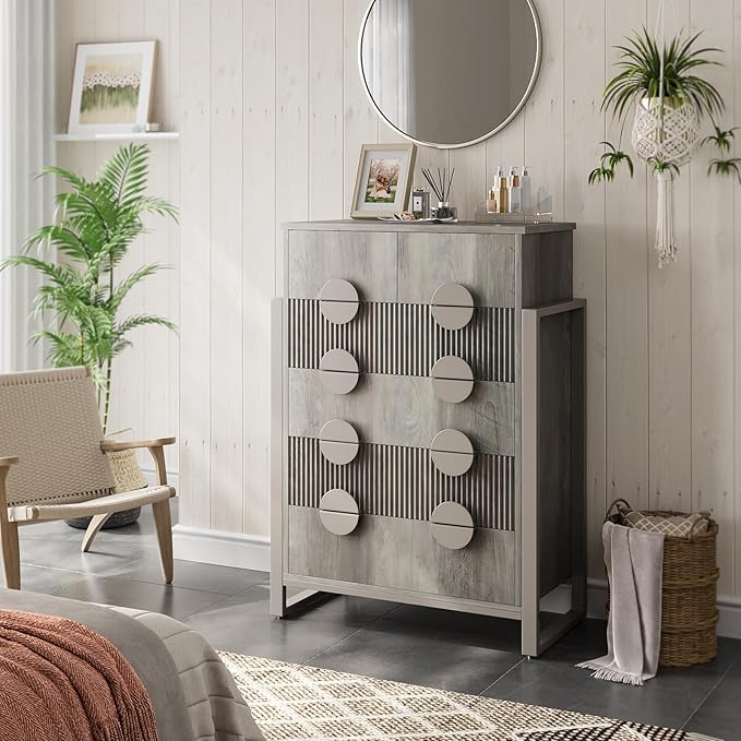 LGHM Fluted Dresser for Bedroom with 6 Drawers, Modern 6 Drawers Dressers with Semicylinder Fluted, Solid Chest of Drawers, 44.5" Tall Dresser with Stable Steel Frame, Metal Handles, Gray