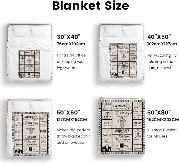 Bible Verse Christian Gift Blanket 40"x50", Inspirational Faith Throw for Believers, I Am a Child of God Blanket,Baptism Spiritual Gifts for Catholic Men Women