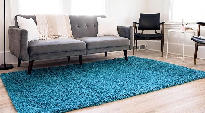 Unique Loom Solid Shag Collection Area Rug (4' 1" x 6' 1" Rectangle, Turquoise)