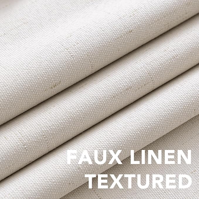 H.VERSAILTEX Linen Curtains 100% Blackout Curtains for Bedroom 102 inch Long Full Light Blocking Nature Linen Blended Window Curtains for Living Room Nickel Grommet (2 Panels, Ivory)