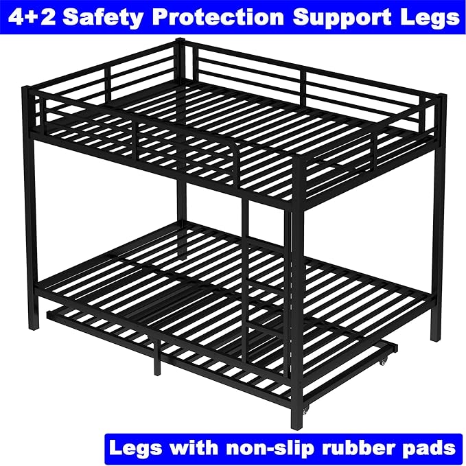 Upgraded Version Thicken Stronger Metal Heavy-Duty Full Over Full Bunk Bed with Twin Size Trundle, Bunk Bed for Adults with Ladders, Easy Assemble (Full/Full)