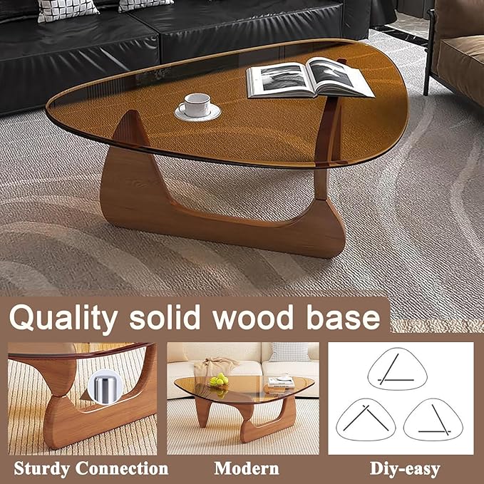 Modern Glass Coffee Table, Mid Century Small Coffee Table, Coffee Table for Living Room,Suitable for Bedroom Living Room Reception Office Tables (Walnut/Brown, Small)