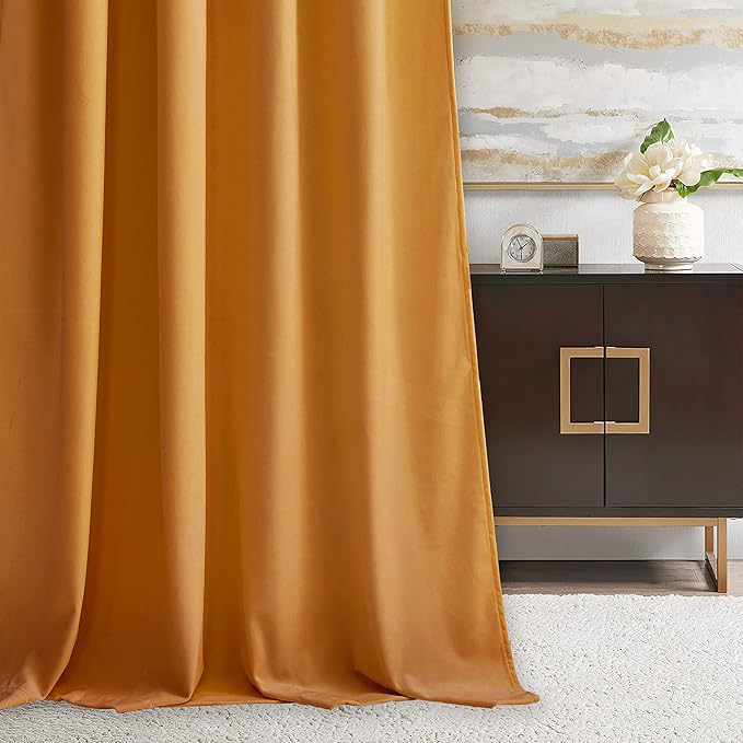 RYB HOME Gold Velvet Curtains 102 inches, Back Tab Soft Fabric Room Darkening Thermal Insulated Luxurious Home Decor Curtains for Living Room Bedroom, W 52" x L 102", 2 Panels Set