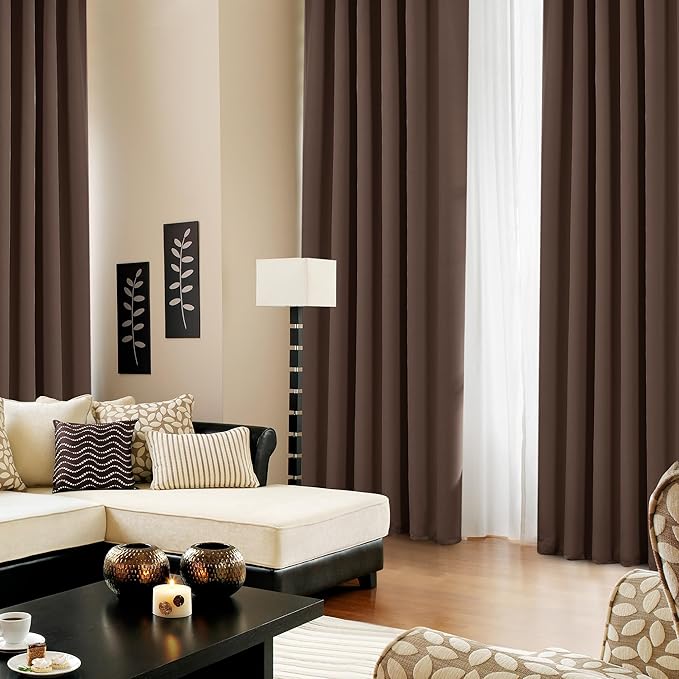 Deconovo Blackout Curtains, Thermal Insulated, W42 x L63 2 Panels, Back Tab, Machine Washable, Room-Darkening Drapes for Bedroom/Living Room Brown