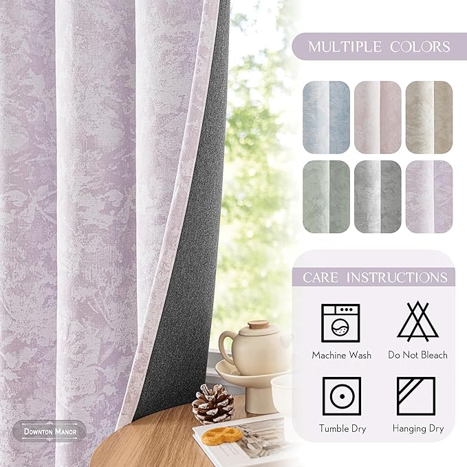 Beauoop Purple Floral Jacquard Blackout Curtains 84 Inches Long 2 Panels for Bedroom Living Room Chenille Flower Room Darkening Thermal Insulated Soundproof Grommet Window Treatments Drapes, 52x84