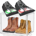 XXX-Large Acrylic Display Case, Clear Shoe Storage Boxes Stackable Shoe Organizer with 2 Shoe Bags Boots Shoe Rack for Closet Sneaker Handbag Collectibles Organizer with Magnetic Door, 1 Pack