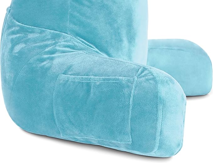 Husband Pillow Carolina Blue, Original Reading Pillow in Bed Rest Chair, Shredded Memory Foam Large Lounge Cushion Adult Backrest with Arms, Comfy Back Support, Sit Sitting Up, Wash/Removable Cover