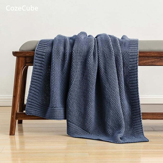 CozeCube Blue Throw Blanket for Couch, Soft Cozy Cable Knit Throw for Bed Sofa Living Room, Lightweight Warm Decorative Farmhouse Christmas Blanket, 50"x60", Dusty Blue