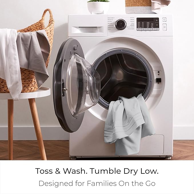 Mellanni Split King Sheet Set - 7-Piece Iconic Collection Bedding, (Including 4 Pillowcases), 16-Inch Deep Pocket, Easy Care, Extra Soft, Cooling Sheets, Brushed Microfiber - Light Gray