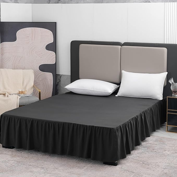 TSUTOMI Black Bed Skirt Full Size Ruffled Bed Skirt with Split Corners, Full Bed Skirt 12 Inch Drop, Full Size Bed Skirt Black for Ruffled Bed Skirt with Split Corners, Bed Skirt Full Size