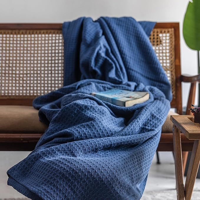 Salt Earth Organic Cotton Throw Blanket, King, 106"X92" Waffle Throws for Home, Bedrooms, Outdoor & Office Couch, Modern & Cozy Bed Room Decor Blankets,Lightweight All Season Western Blanket (Navy)