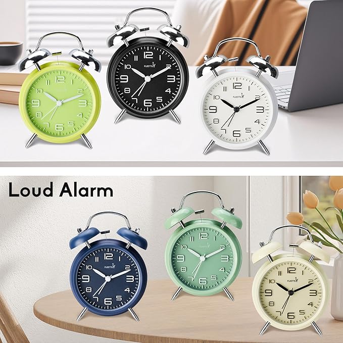 (Loud Alarm for Deep Sleepers 4'' Twin Bell Alarm Clock, Stereo Digital Dial Alarm Clock with Backlight for Bedroom and Home Decoration(Pea Green)