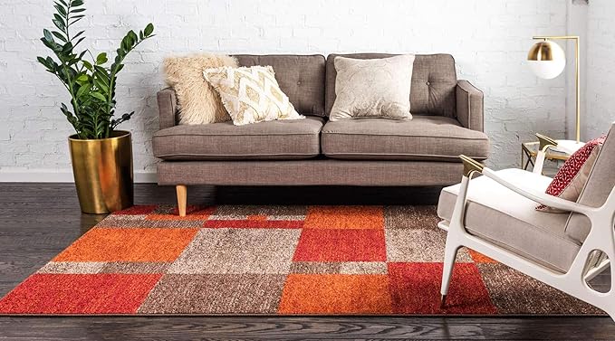 Unique Loom Autumn Collection Modern Contemporary Casual Abstract Area Rug, 5' 3" x 8', Multi/Dark Brown