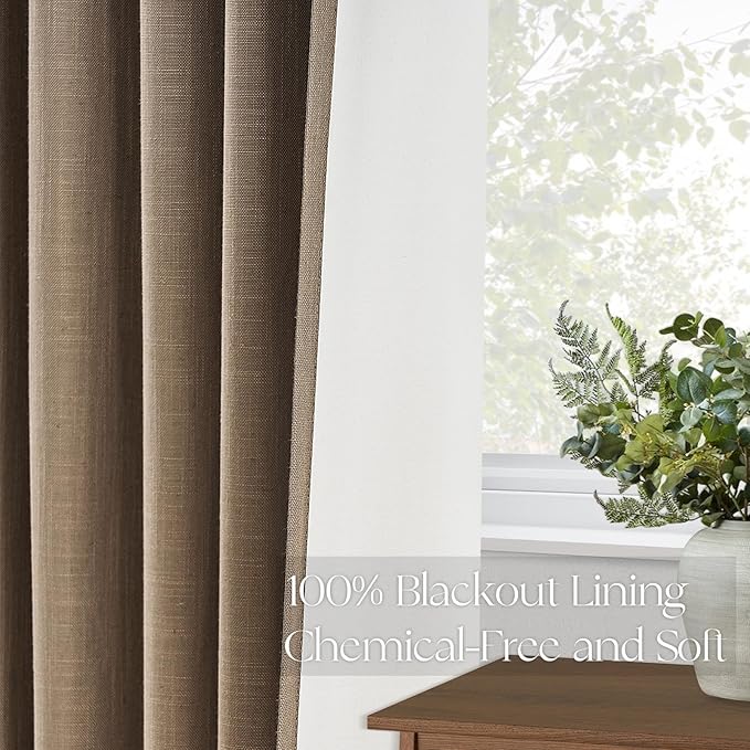 Topfinel Extra Long Total Blackout Linen Curtains 120 Inches Long for Living Room Large Window with Hooks Rings, Pinch Pleated Cold Blocking Acoustic Heavy Taupe Track Curtains 2 Panels 10 FT