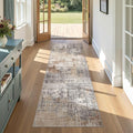 Washable Runner Rug for Hallway: 2x6 Neutral Modern Abstract Low Pile Area Rug with Non-Slip Backing - Carpet for Bedroom Kitchen Laundry Entryway Bathroom Indoor - Grey Brown