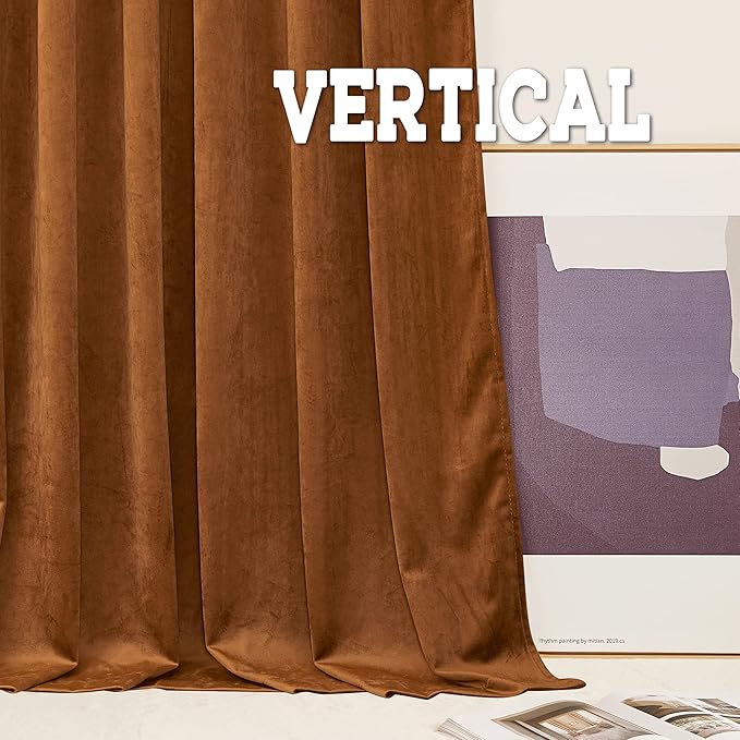 RYB HOME Plush Velvet Curtains, Heavy Duty Back Tab Decorative Window Drapes Privacy Room Darkening Covering for Living Room Playroom, Golden Oak, W52 x L90 inches, Set of 2 Panels
