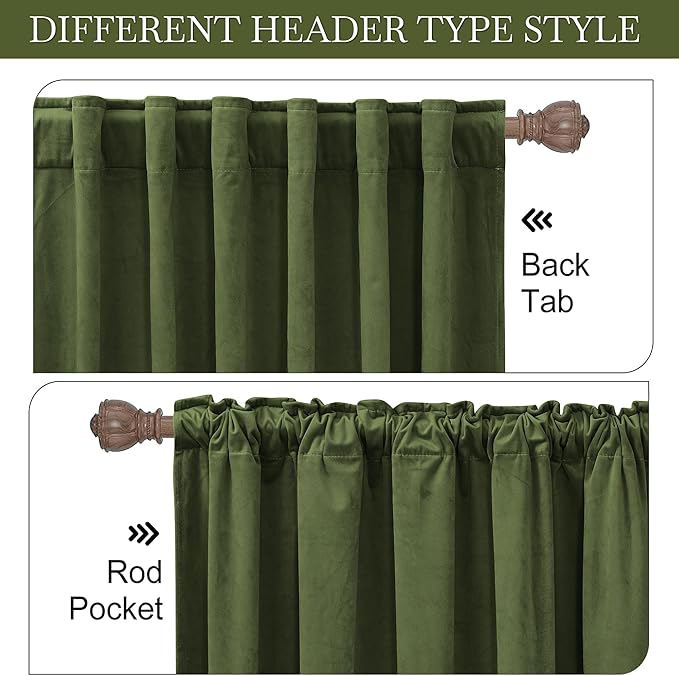 RYB HOME Velvet Closet Curtains 84 inches, Room Darkening Thermal Insulated Privacy Back Tab Drapes for Doorway Enterway, Dormitory, Olive Green, W 42 x L 84 inches, 2 Panels Set