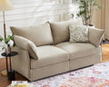 ABCASA Oversized Loveseat Sofa, Modern Modular Sectional Couch Beige Fluffy Chenille Mid Century 2-Seat 24.5" Deep Seat for Apartment, Living Room, Bedroom