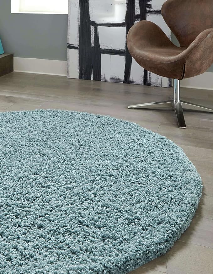 Unique Loom Solid Shag Collection Area Rug (3' 3" Round, Light Slate Blue)