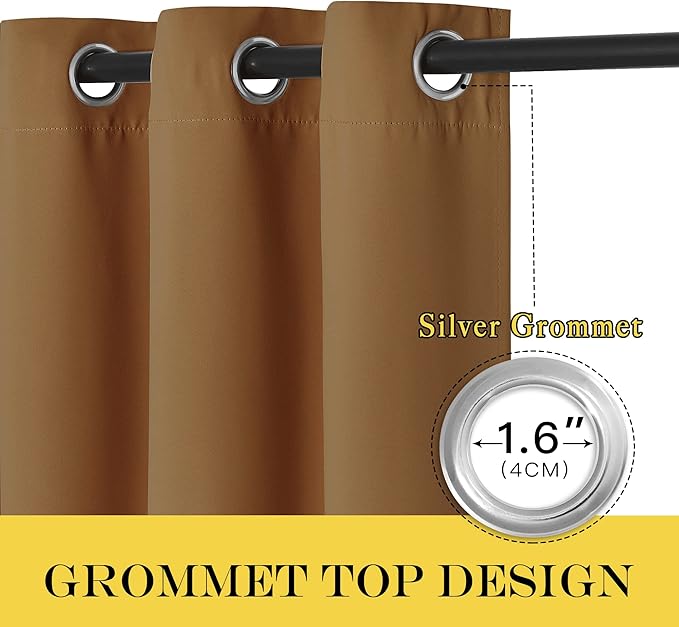 NICETOWN Blackout Room Divider Curtains for Sliding Glass Doors 102 Inches Long 1 Panel, Extra Wide Curtains for Doorway Patio Bedroom Living Room (Gold Brown, 80Wx102L, 1 Panel)