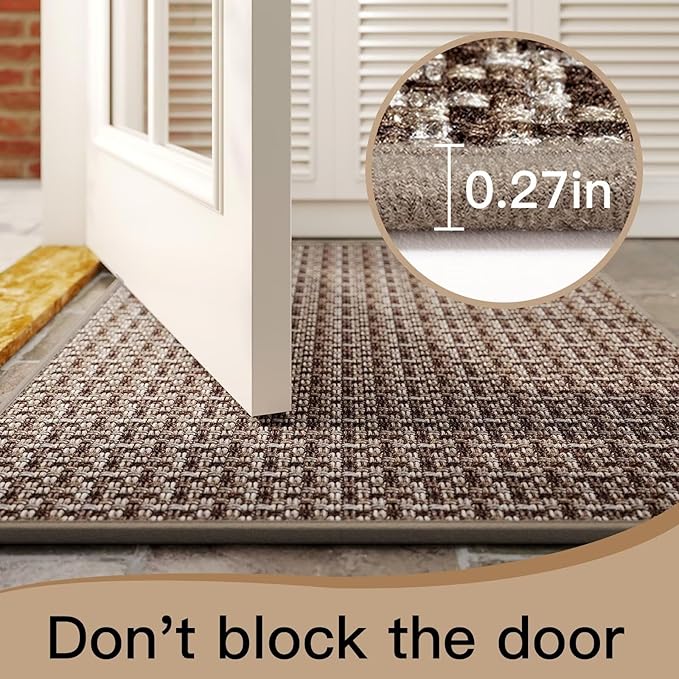 Door Mat 31x47, Dirt Resistant and Absorbent, Non-Slip Rubber Backing Floor Mats, Easy Clean Low-Profile Doormat for Entryway, Front Door, Inside Entrance Brown