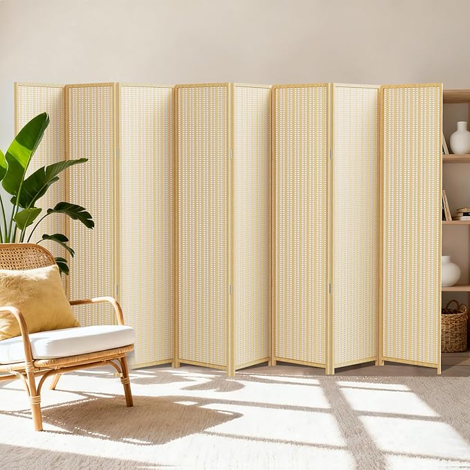 8 Panel Room Divider and Extra Wide Folding Privacy Screen, 126" W x 67" H, Bamboo Room Divider for Room Separation