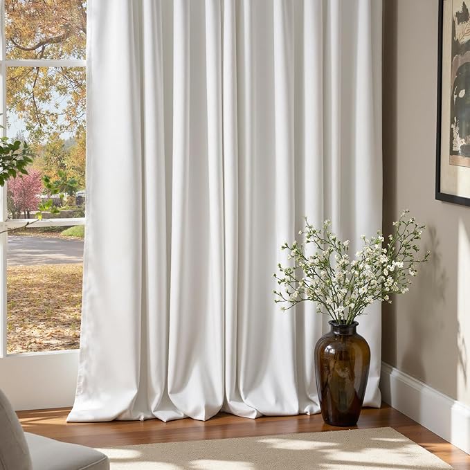 Lazzzy White Blackout Velvet Curtains for Living Room Bedroom 90 Inch Long Insulated Lined Drapes Rod Pocket Modern Window Treatments 2 Panels Set