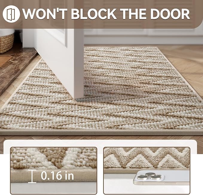 Indoor Door Mat 31x47, Dirt Resistant & Absorbent Doormat for Entryway Inside, Non-Slip Rubber Backing Front Door Mat Indoor Entrance, Low-Profile, Washable, Brown