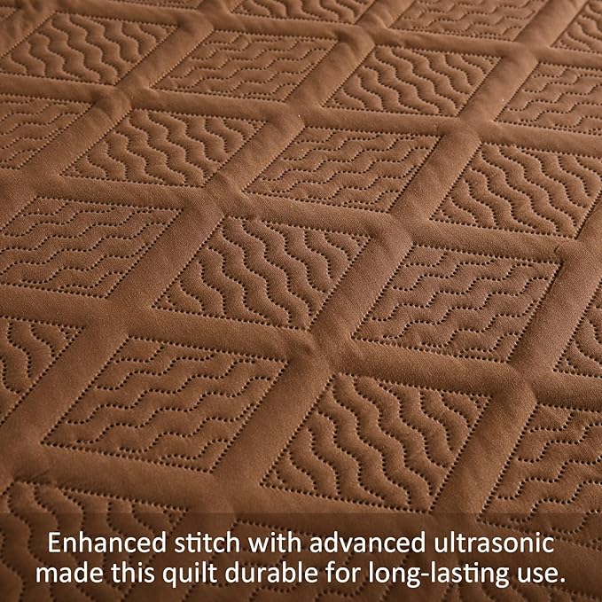 Yiran Brown Quilt Set Queen Size, 3 Piece Reversible Bedspreads Bedding Set, Winter Diamond Pattern Coverlet for All Season with 2 Pillow Shams (Full/Queen, 96x90 Inch)