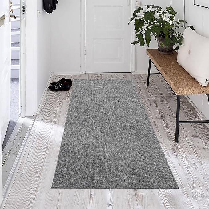 Ottomanson 2'7" x 6' Hallway Runner with Scraper Pile Extra Durable Non-Slip Rug Mat for Indoor & Outdoor Use - Ideal for Kitchen, Entryway, Patio & Garage - High-Traffic Carpet, Gray