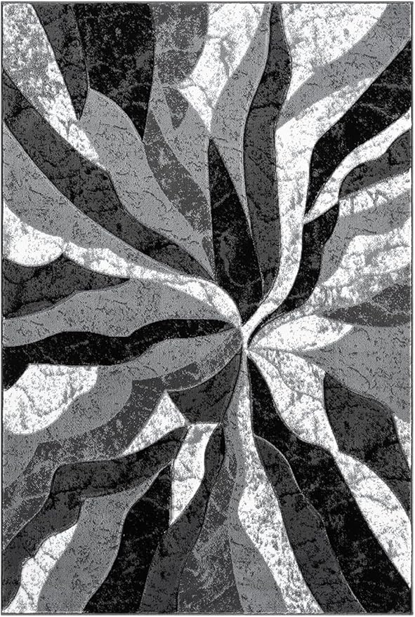 Modern Abstract Area Rug Hand Carved Contemporary Geometric Swirls Vibrant Colors Carpet for Living Room Bedroom Design PR1002 (Grey, 5' x 7')
